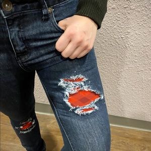 Red plaid peekaboo jeans